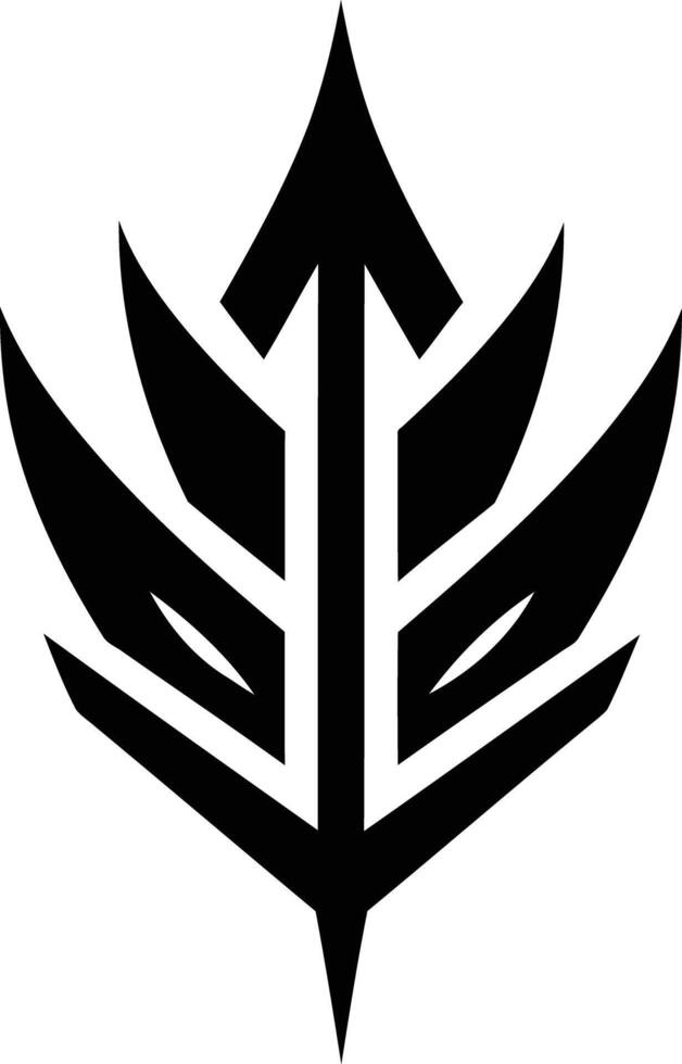 Sharp, geometric, and stylized, this black and white logo design depicts an upward pointing arrow within a tribal inspired leaf vector