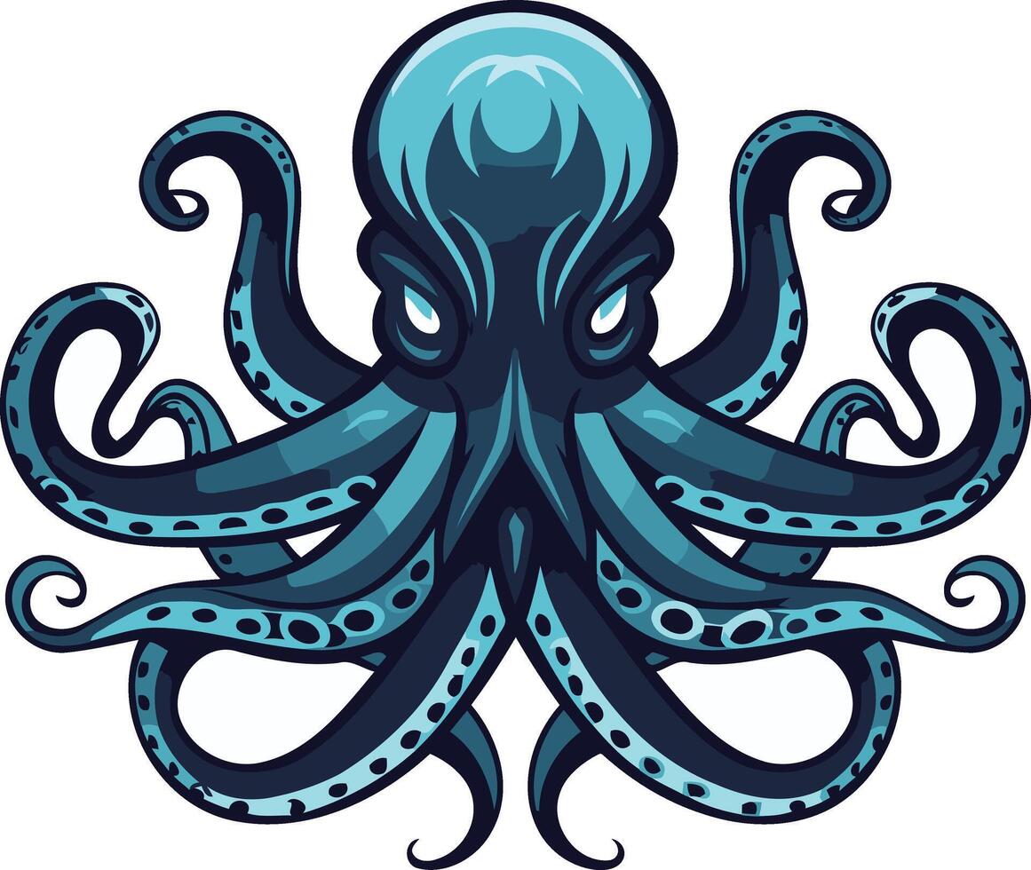 A menacing octopus with sharp, piercing eyes, rendered in a stylized, cartoonish style vector