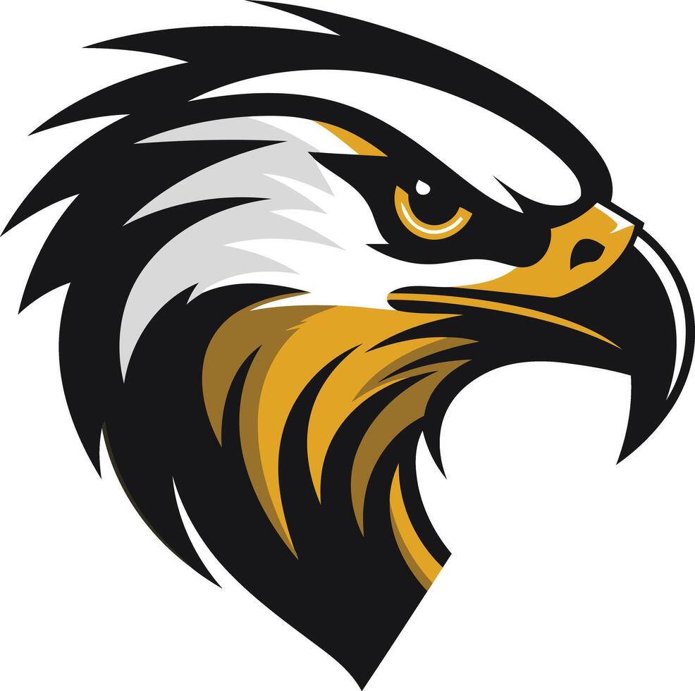 Powerful eagle head logo design, featuring black, white and gold colors vector
