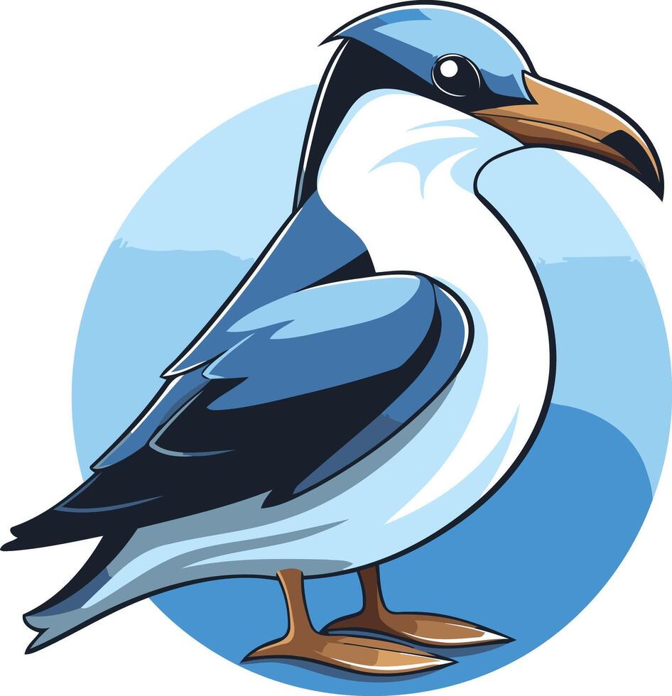 Cute cartoon illustration of a seagull with blue and white plumage vector