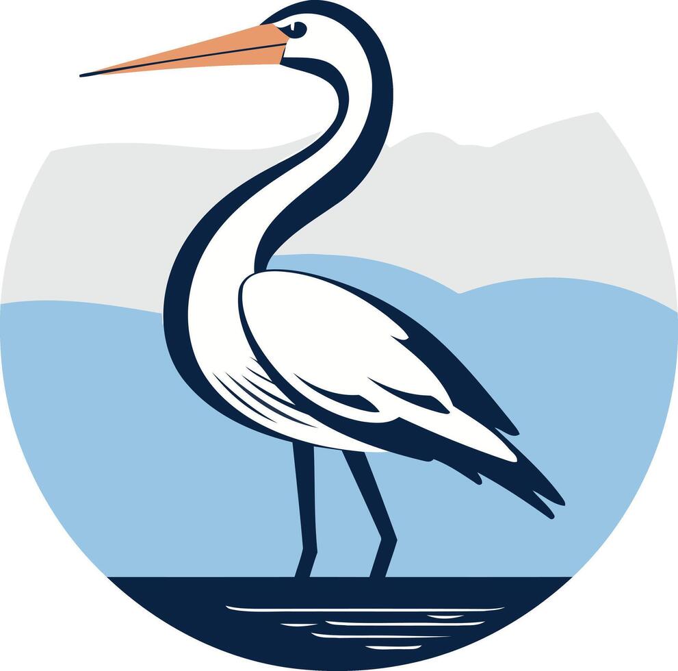 A simple, elegant illustration of a white heron standing in water, perfect for environmental or nature themed designs vector
