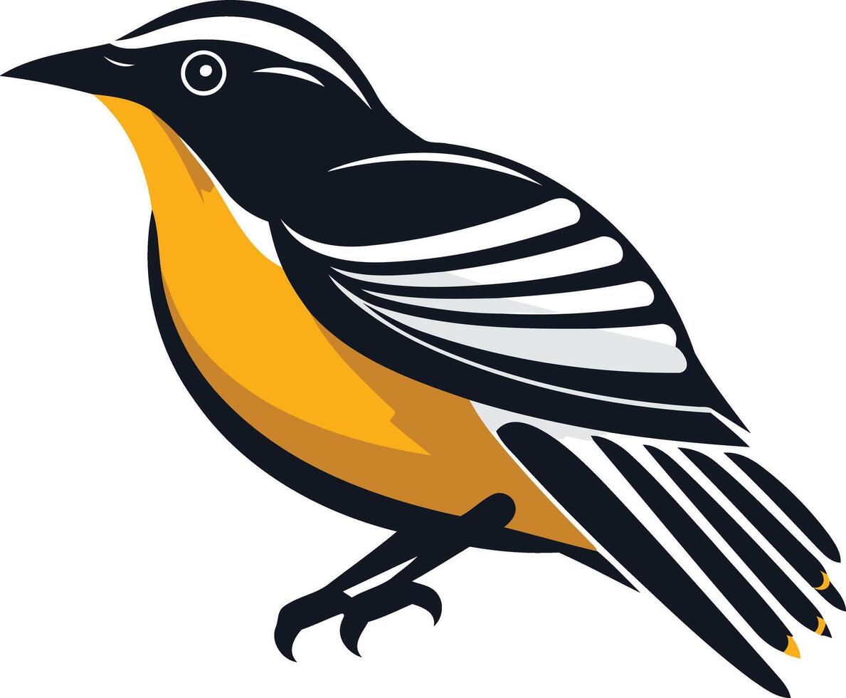 A bold and colorful illustration of a bird with black, white, and yellow plumage vector