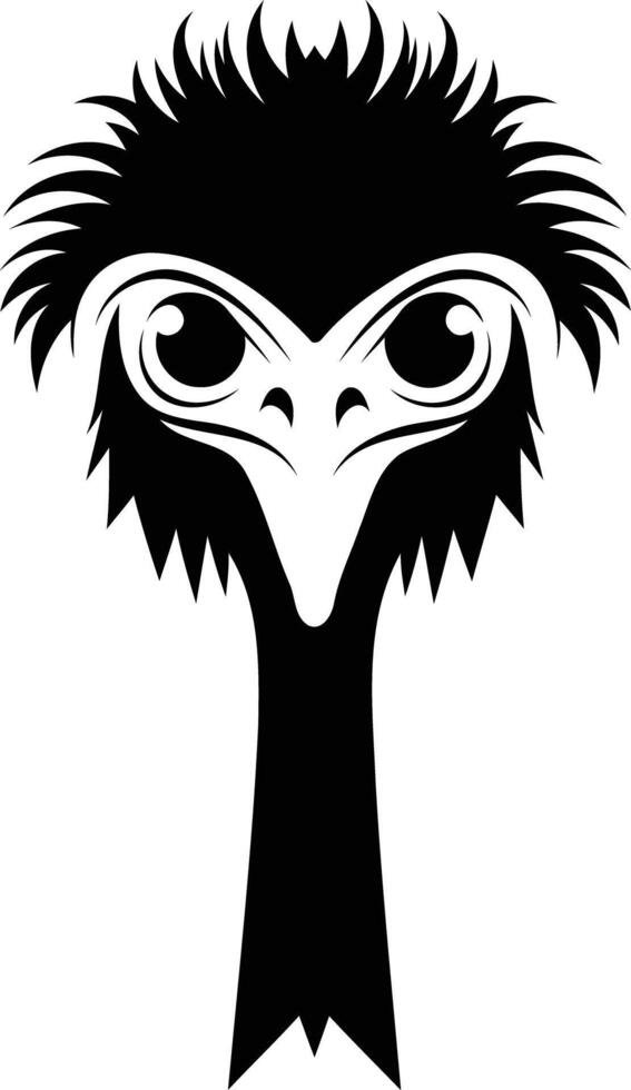 Simple black and white illustration of an ostrich's head and neck vector