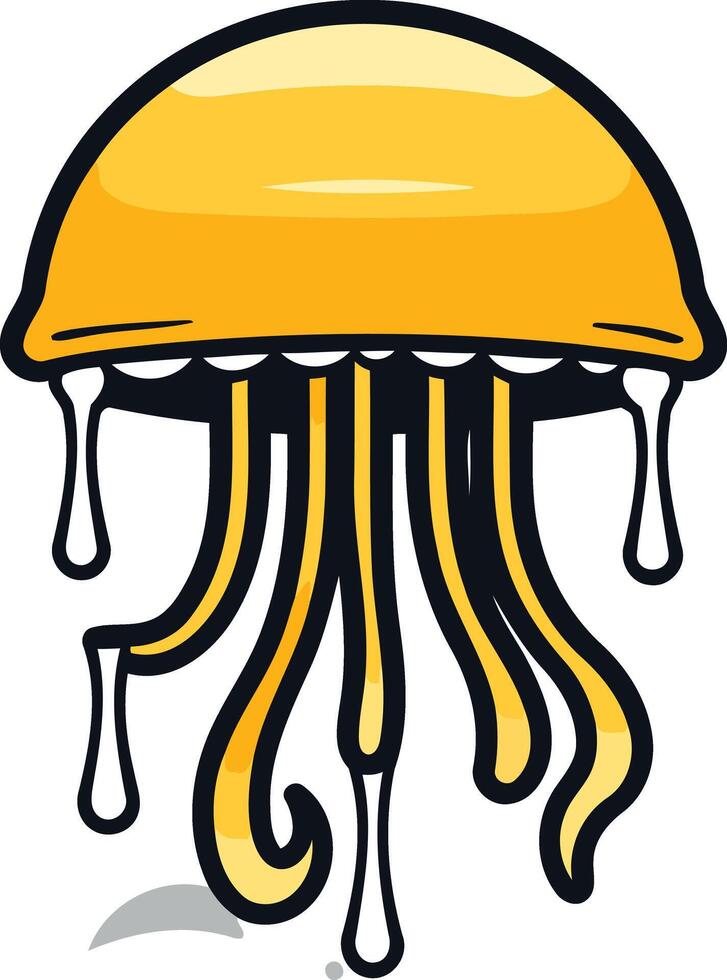Cute and quirky cartoon illustration of a yellow jellyfish with dripping tentacles vector