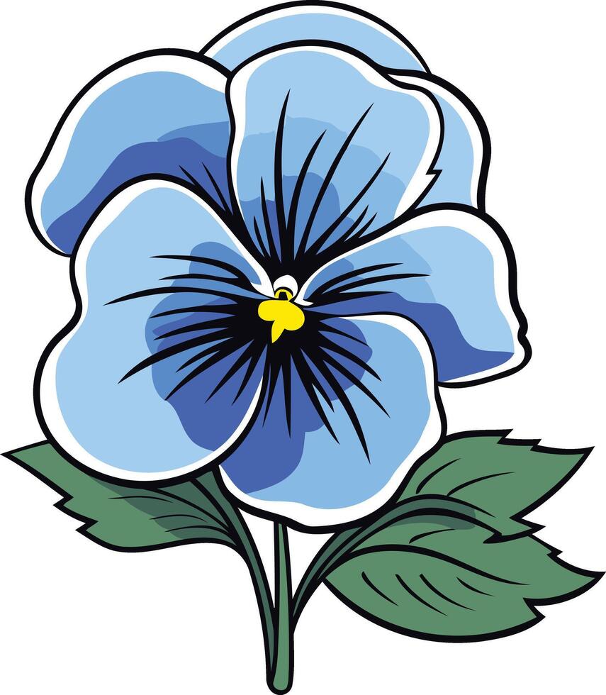 A cheerful blue pansy flower with green leaves, perfect for adding a touch of nature to your designs vector