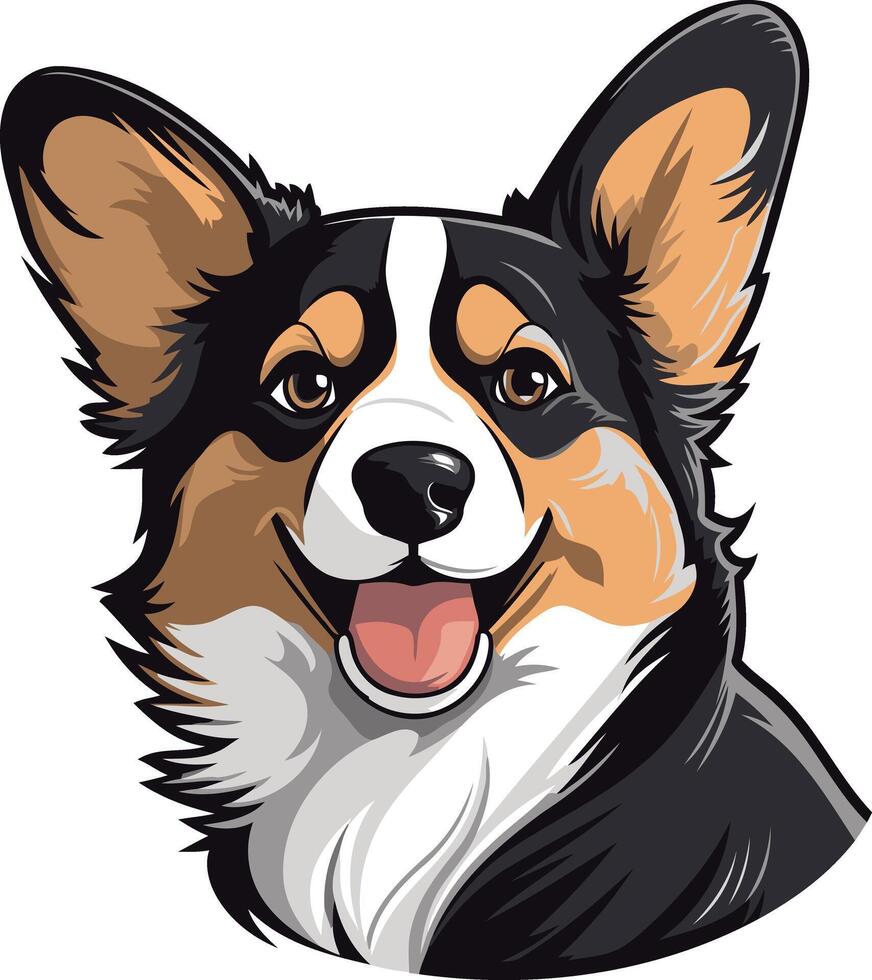 A cute and friendly cartoon illustration of a welsh corgi with big ears and a happy smile vector