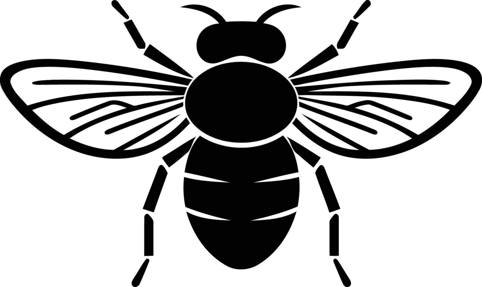 A simple yet striking black and white silhouette of a bee, perfect for logos, branding, and design projects vector