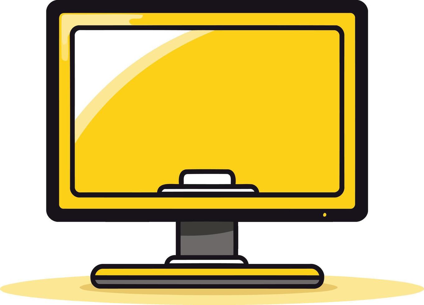 A simple, flat design illustration of a yellow computer monitor vector