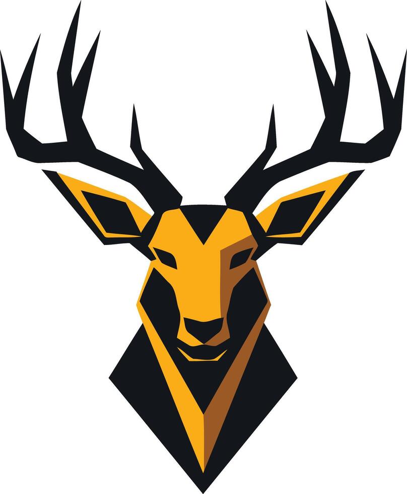 Geometric deer head logo with black antlers and a bold, yellow face vector