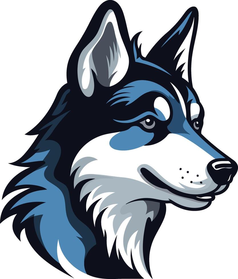 A stylized, blue and white husky head with a friendly expression vector