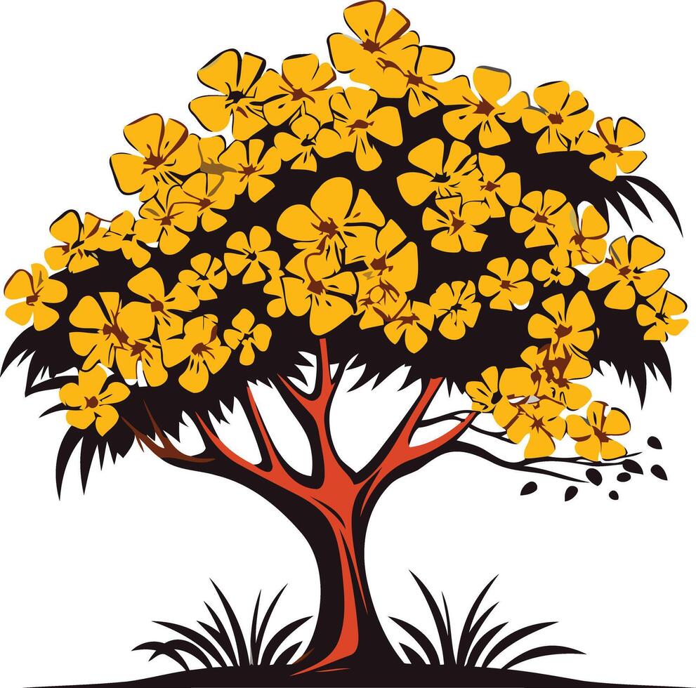 A stylized tree with yellow blossoms, perfect for illustrations, branding, and design projects vector
