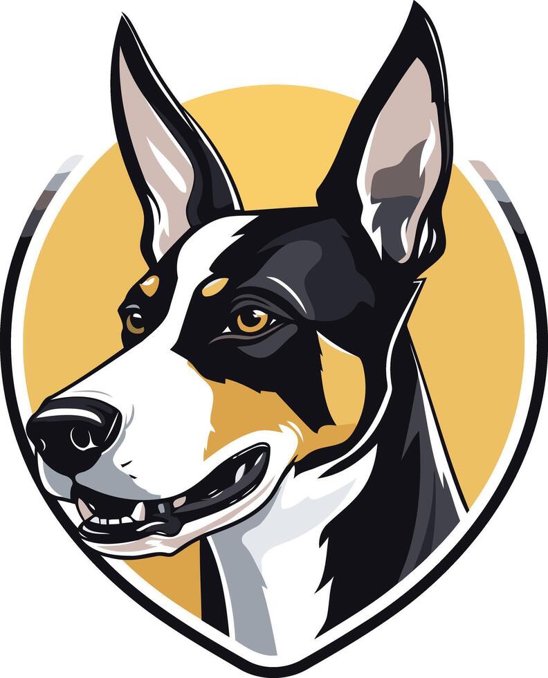 A stylized illustration of a black and white dog with a friendly expression, perfect for pet businesses, branding, or dog related designs vector