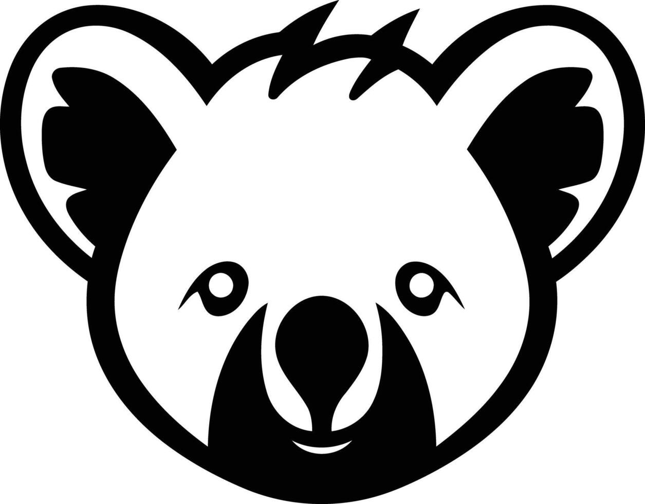 Cute koala bear face logo in black and white vector