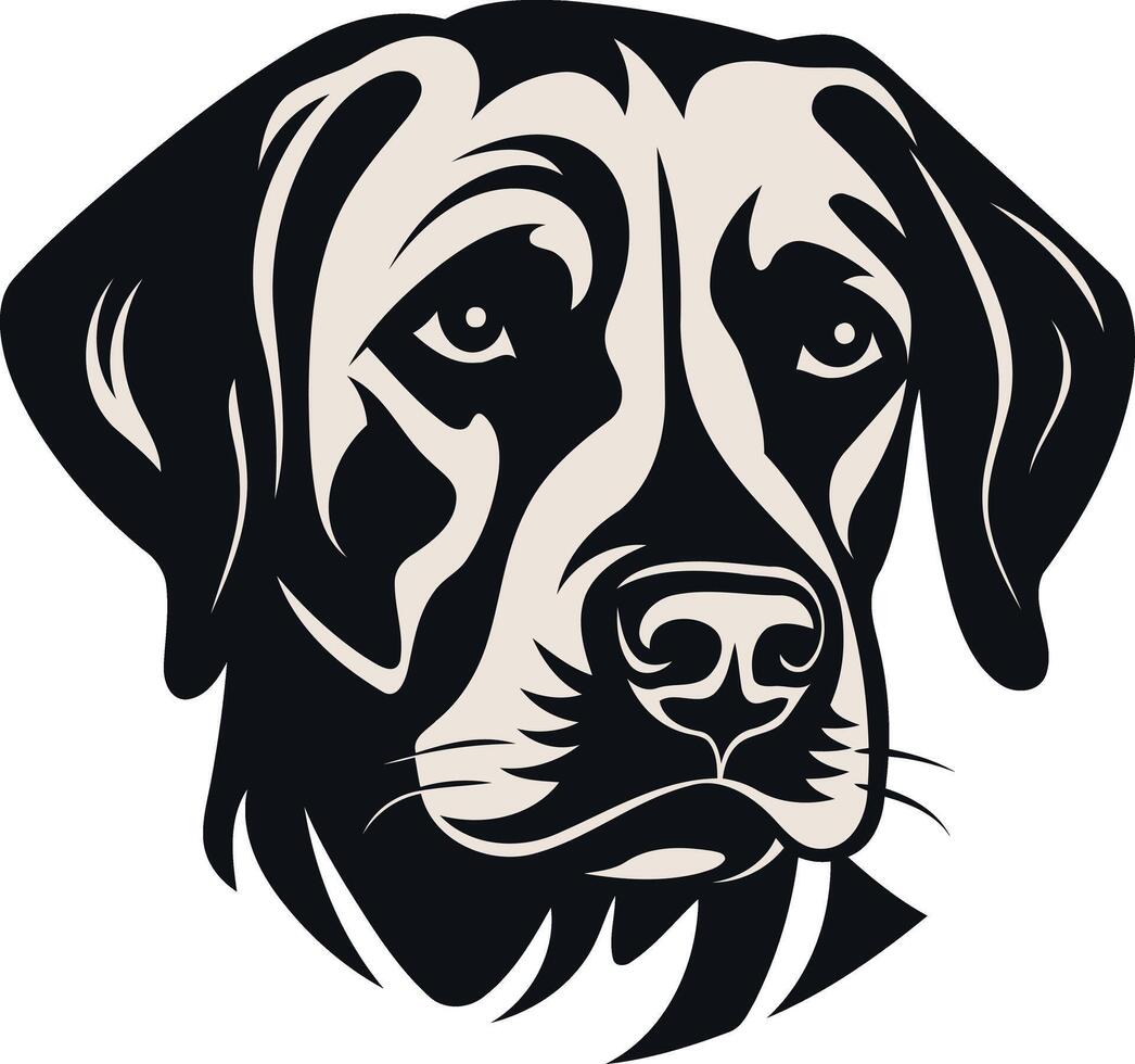A bold, black and white illustration of a dog's head, perfect for branding, logos, and pet related designs vector