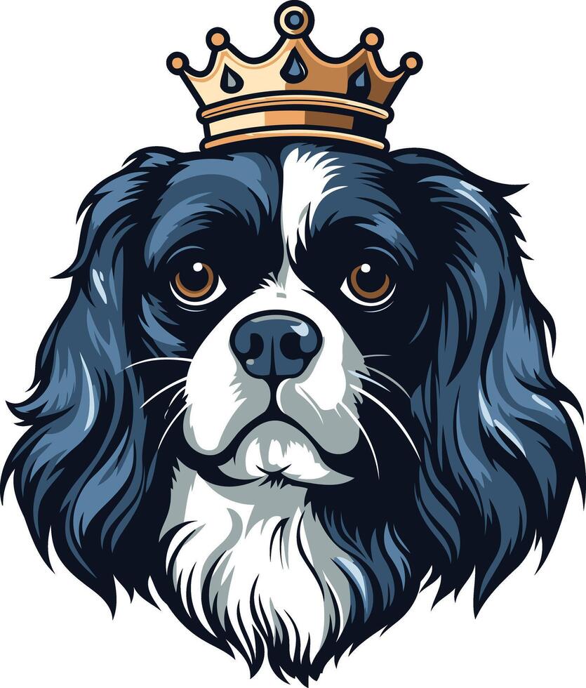 A cute cavalier king charles spaniel dog with a gold crown on its head vector