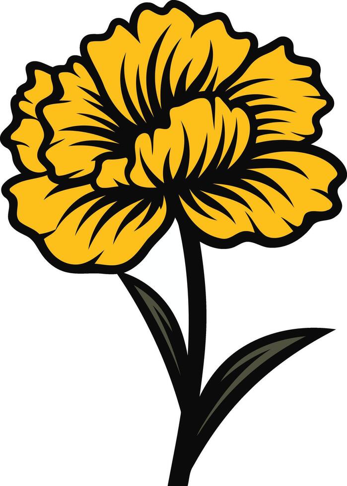 A simple, bold graphic illustration of a single yellow flower vector