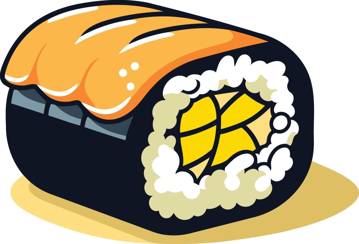 Funny cartoon illustration of a sushi roll with a basketball in the middle vector