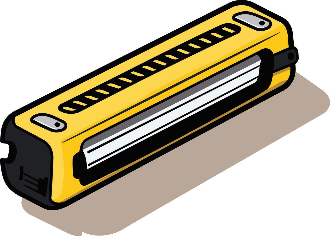 A cartoon illustration of a yellow utility knife with a black blade and a light shadow underneath vector