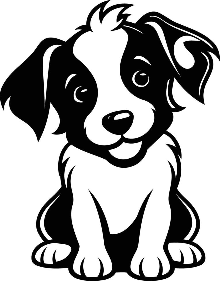 Cute cartoon black and white puppy sitting with a big smile vector