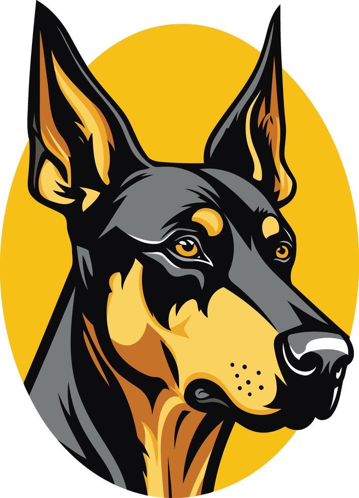 A powerful and intense portrait of a doberman pinscher, captured in a striking element illustration vector