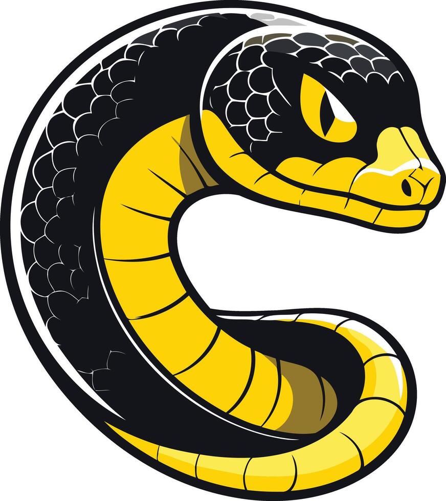 Aggressive black and yellow snake logo, perfect for sports teams, gaming communities, and brands seeking a powerful and bold visual vector