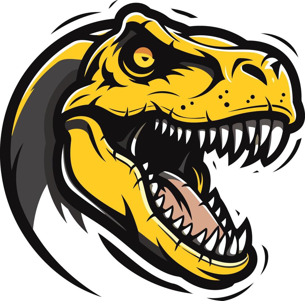 Fearsome yellow t rex head with sharp teeth, perfect for logos, gaming, or sports teams vector