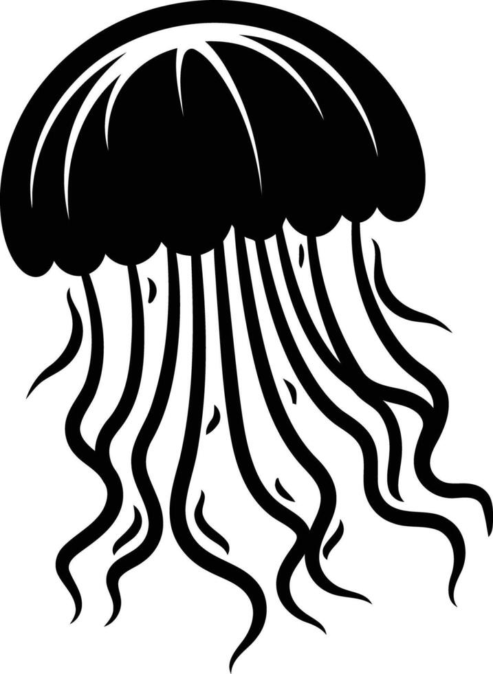 Simple, bold black and white illustration of a jellyfish vector