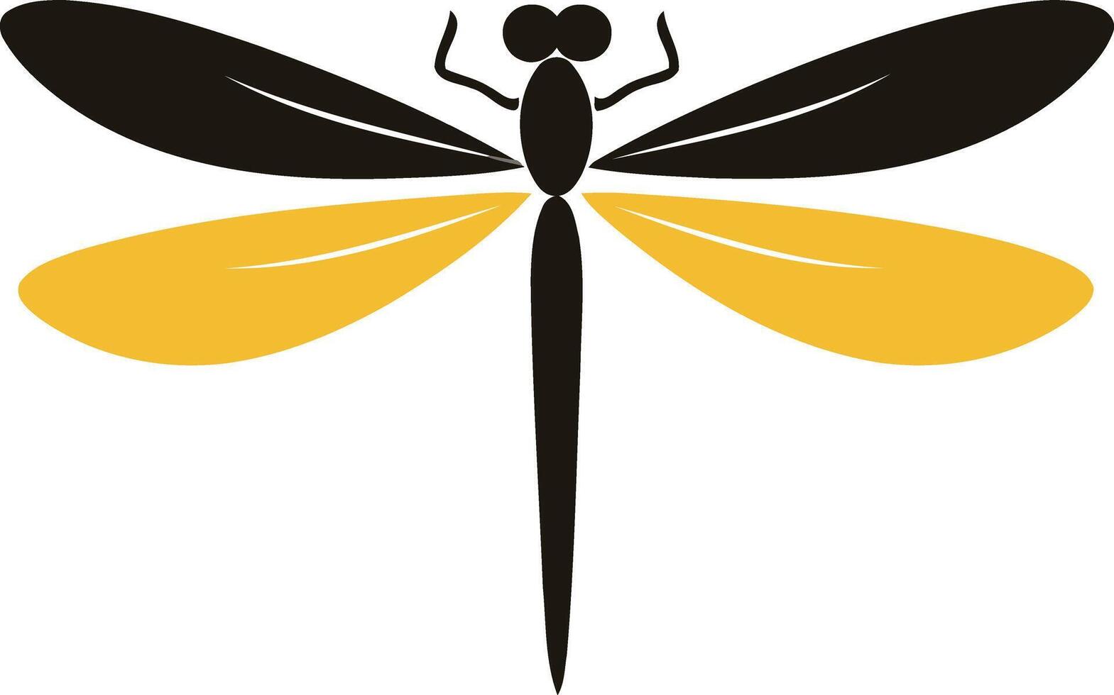 Simple and elegant black and yellow dragonfly silhouette, perfect for nature themed designs, logos, and illustrations vector