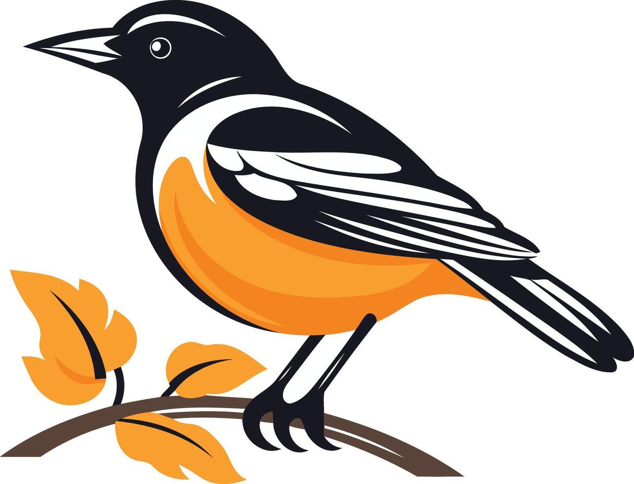 A bold illustration of an orange and black bird perched on a branch vector