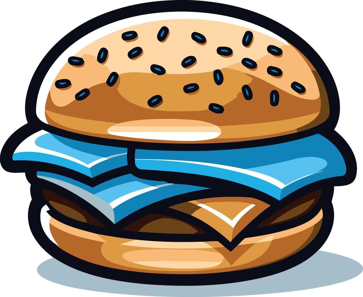 Cartoon illustration of a delicious hamburger with sesame seeds and a blue cheese topping vector