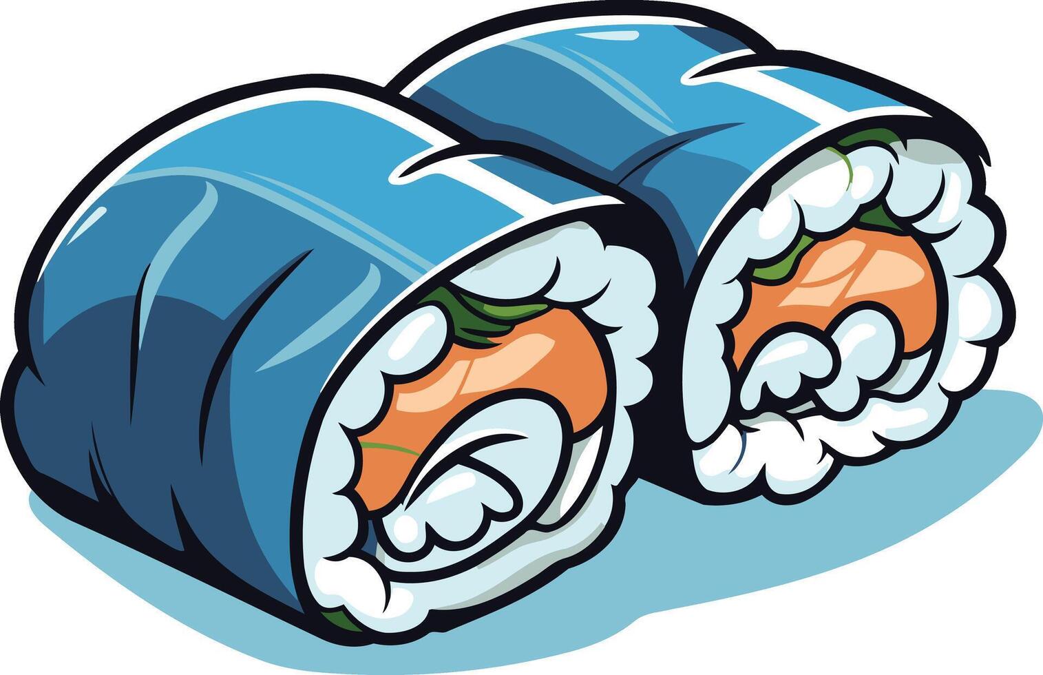 Cartoon illustration of two delicious sushi rolls, perfect for menu design, food blogs, or social media posts vector