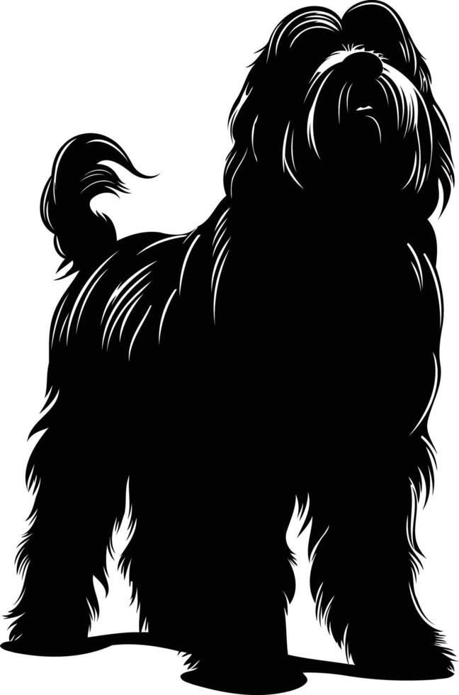 A striking black silhouette of a fluffy dog, perfect for pet related designs, social media posts, or graphic projects vector