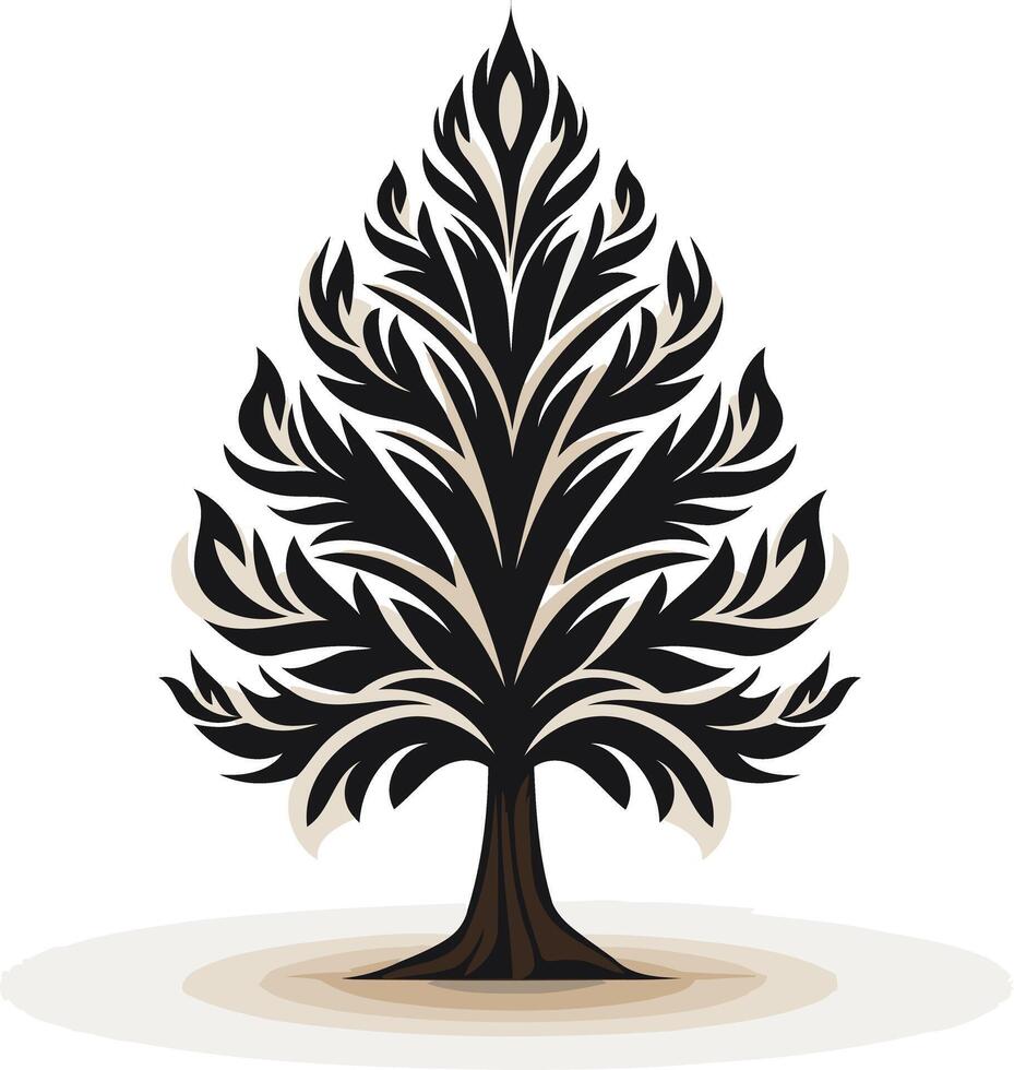 Stylized Tree Silhouette with Ornamental Foliage vector