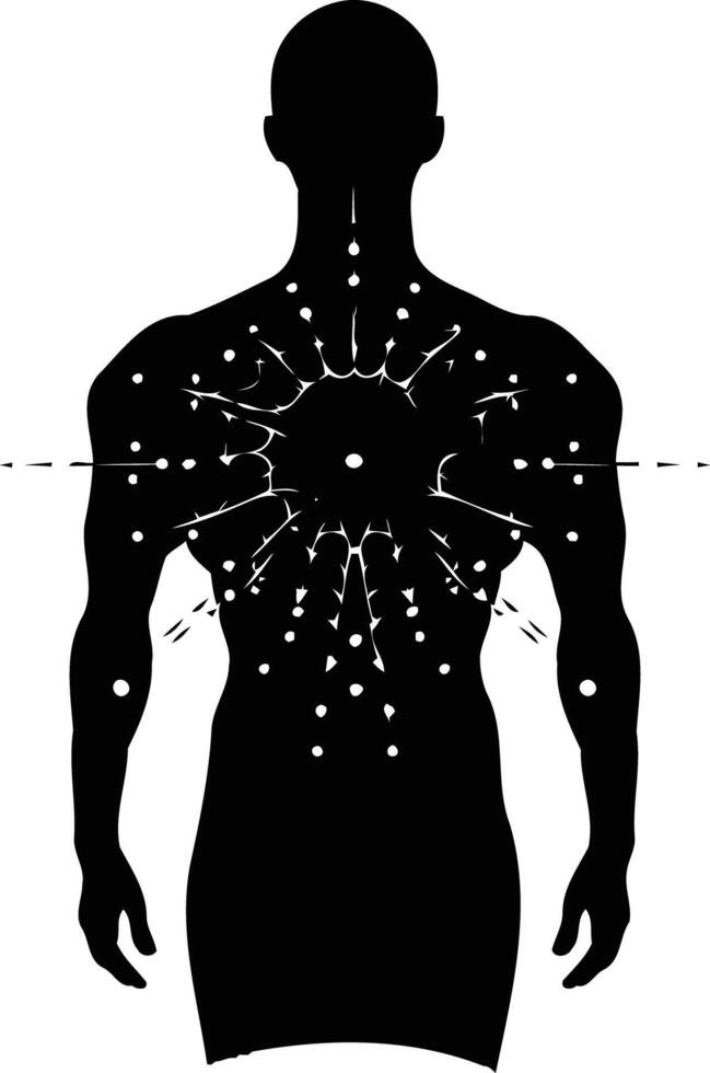 Silhouette of a person with a burst of energy emanating from their chest vector