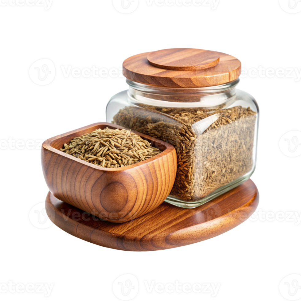 clear a glass jar filled with cumin seeds png