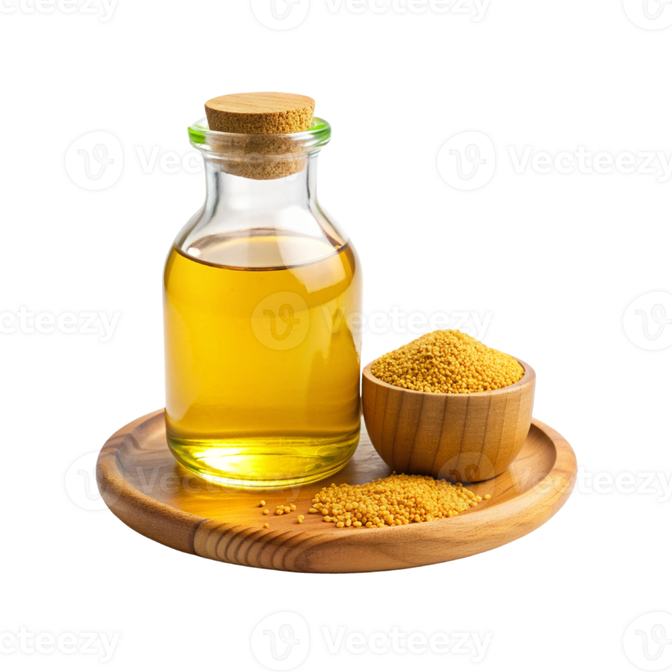 clear glass bottle filled with Mustard oil png