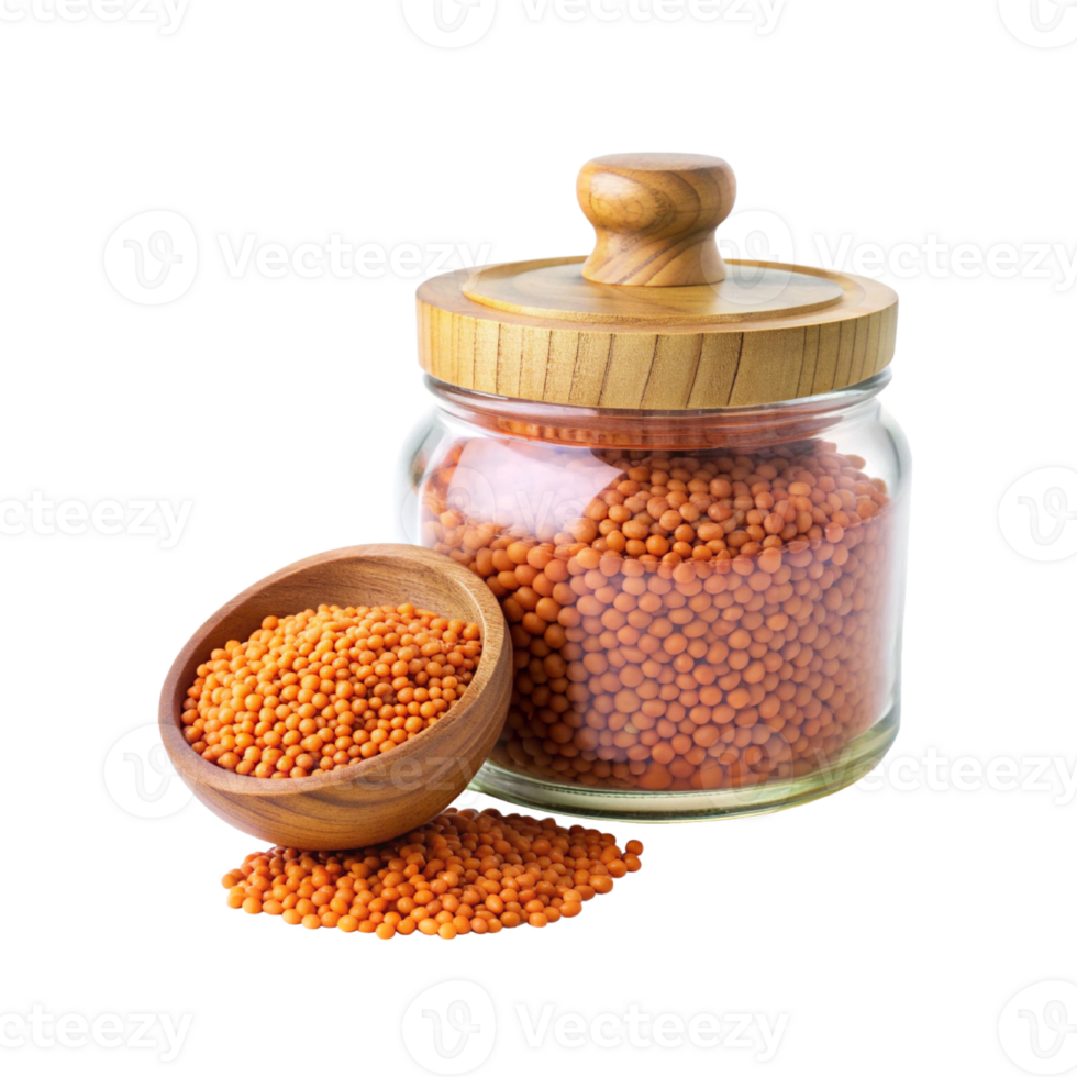 lentils in a glass jar and wooden bowl png