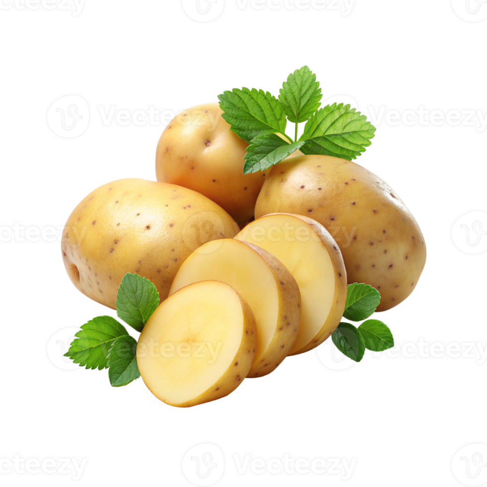 Fresh potato sliced with leaves png