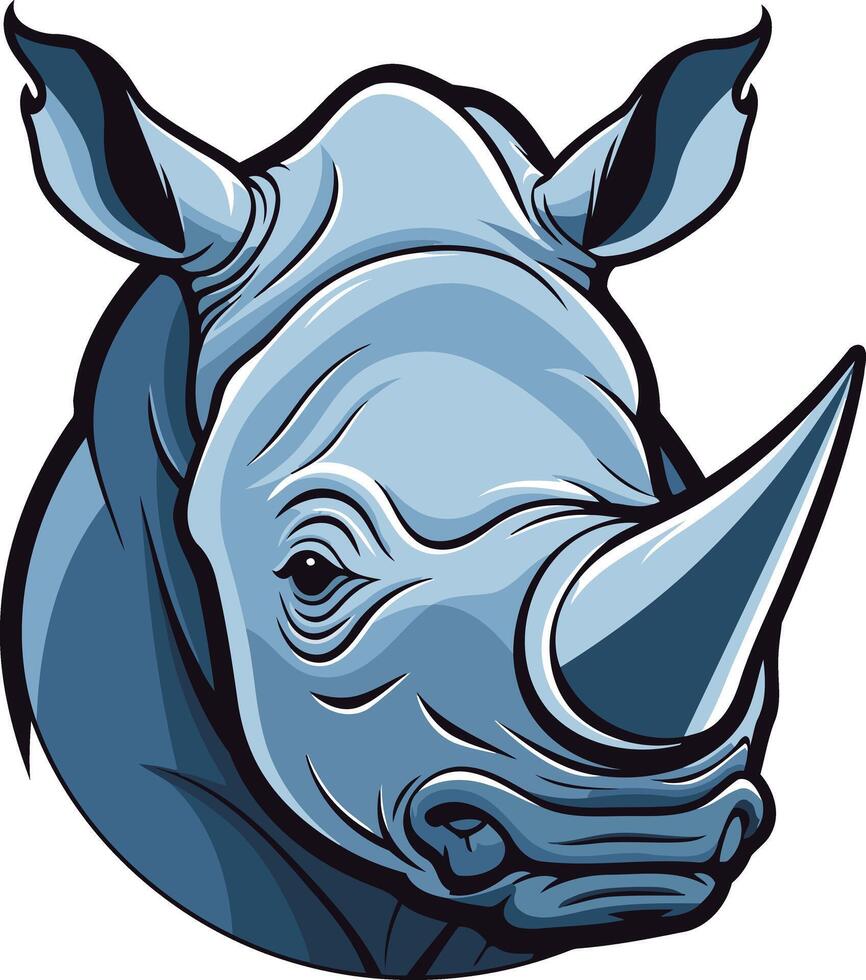 A powerful, blue rhino head illustration with a strong gaze vector