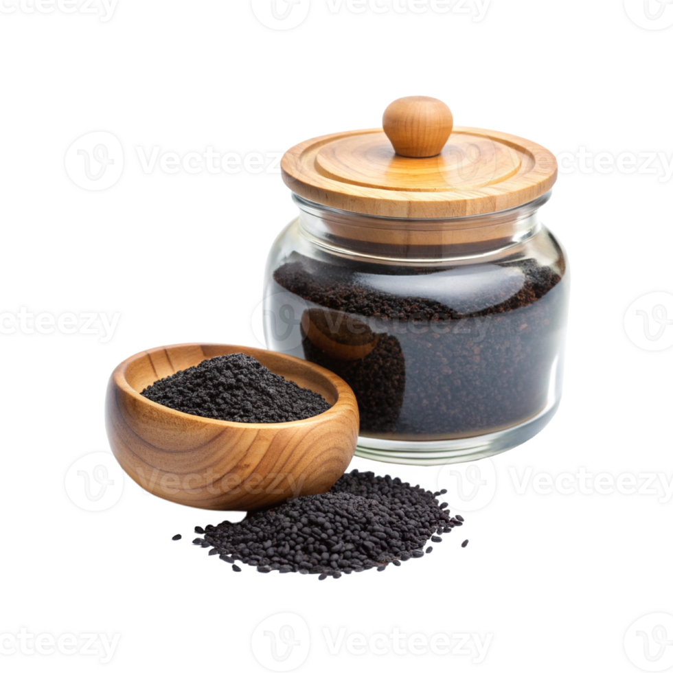 a glass jar filled with Black cumin png