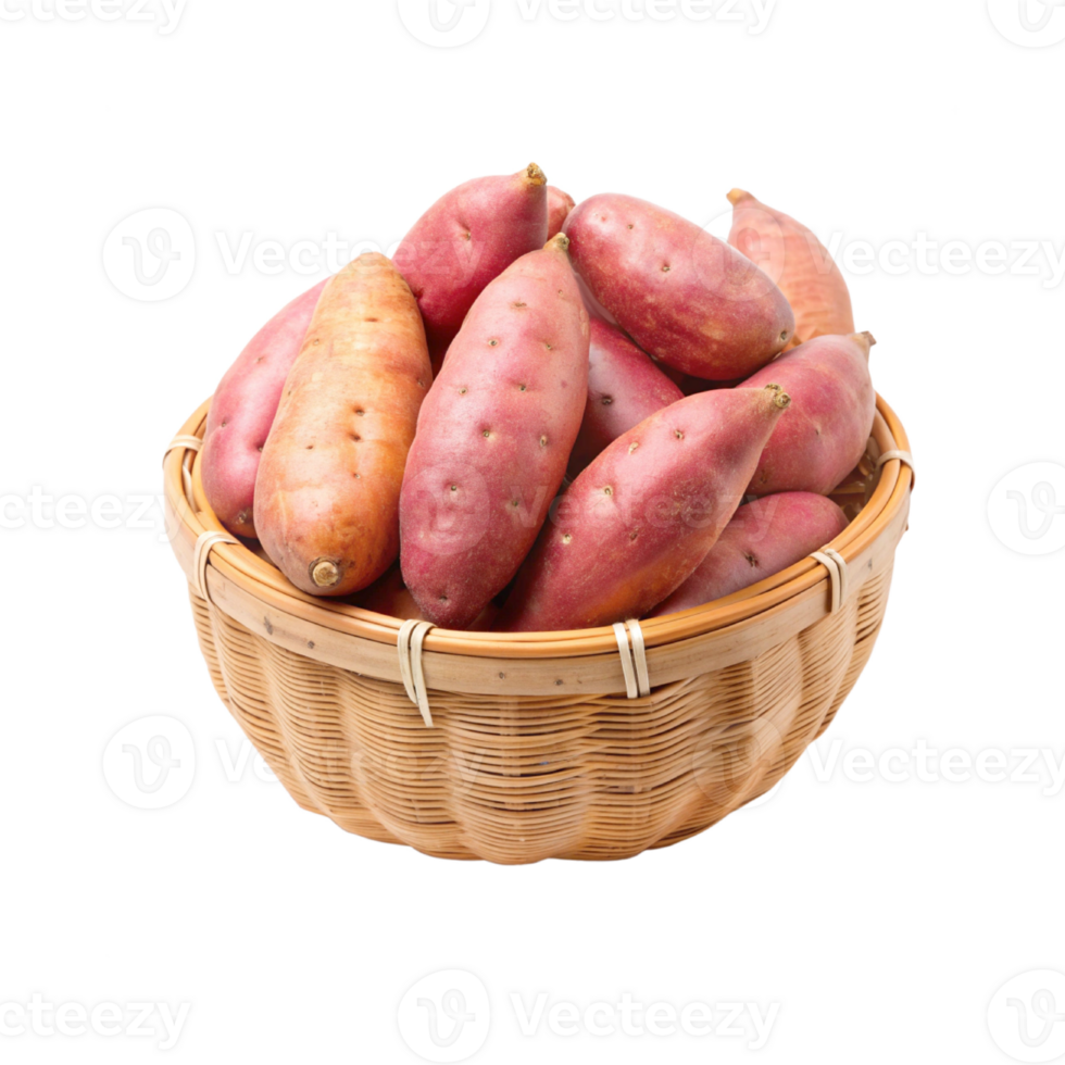 Sweet potatoes in a wicker basket png