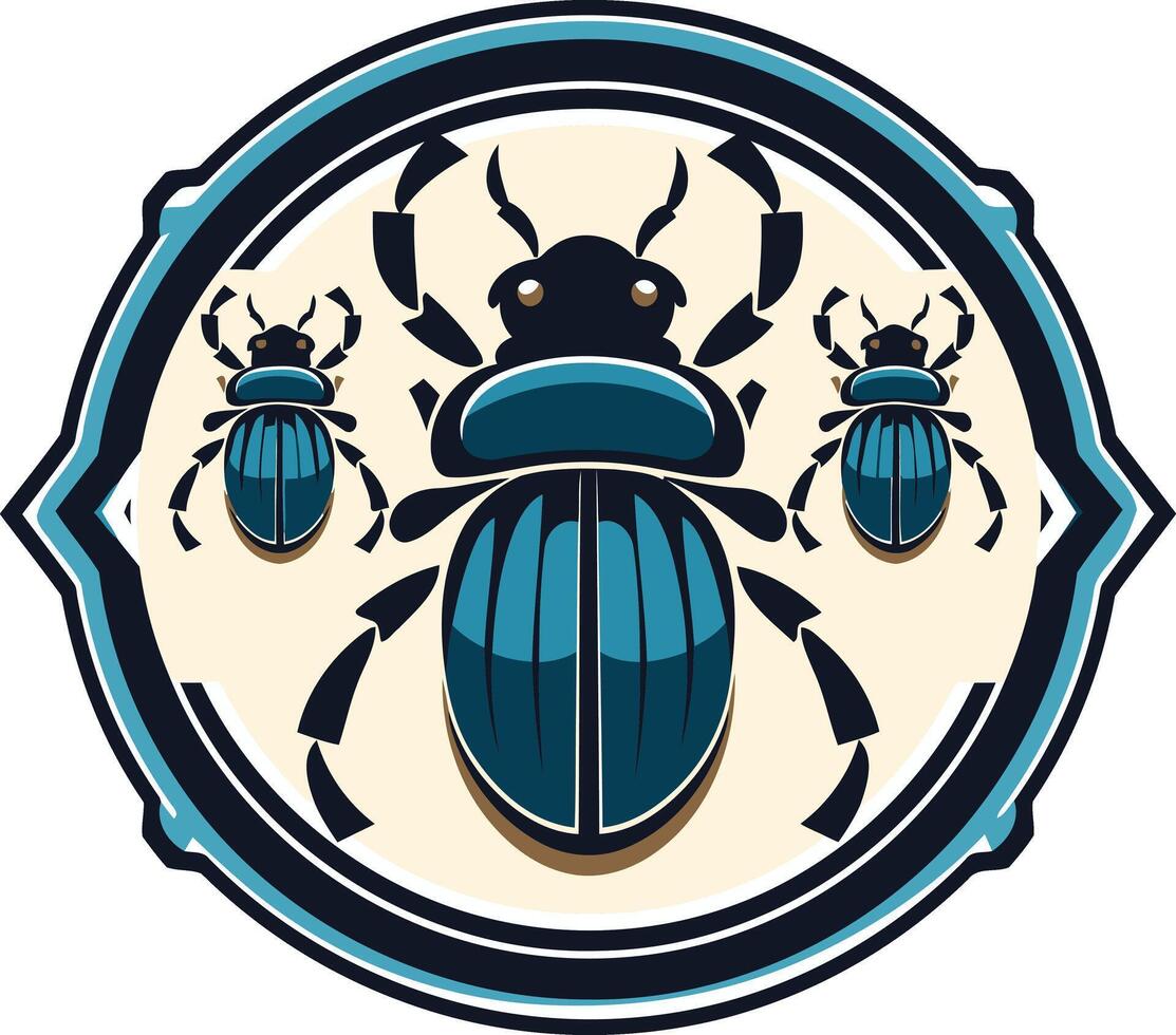 A stylized blue beetle logo in a round frame with a vintage design vector