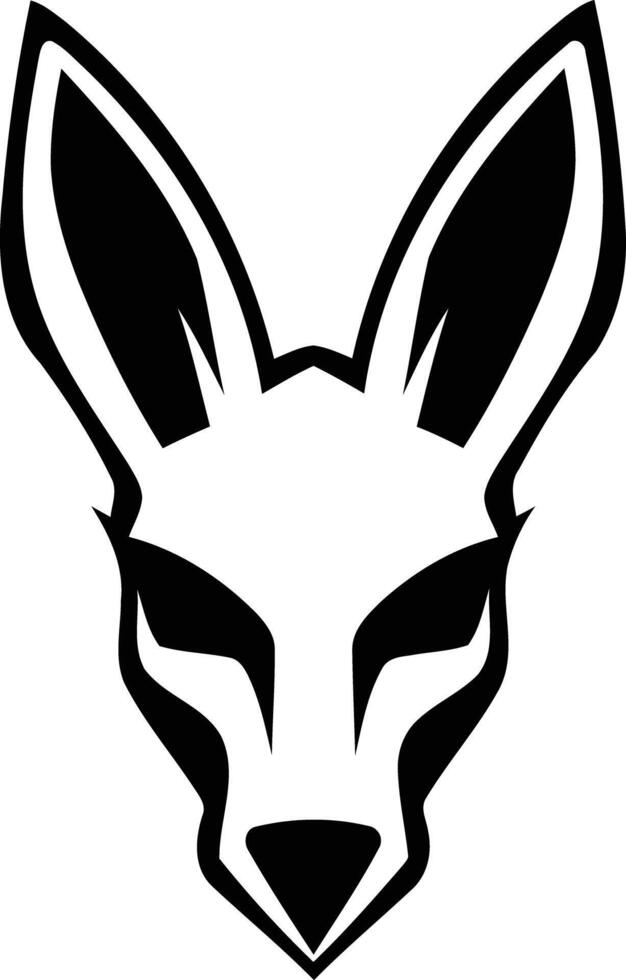 Stylized black and white silhouette of a kangaroo's head, perfect for logos, branding, or design projects vector