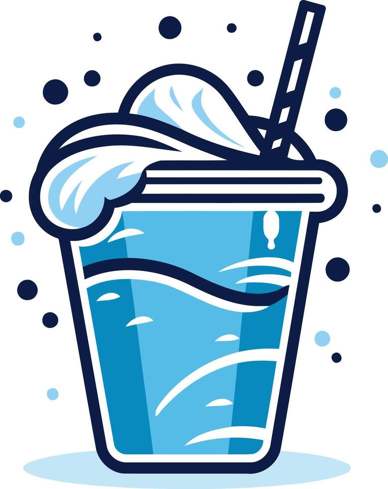 A fun and cartoonish illustration of a blue drink with a straw and white foam vector