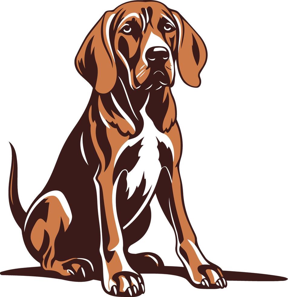 A detailed illustration of a brown and white dog sitting with its head held high vector