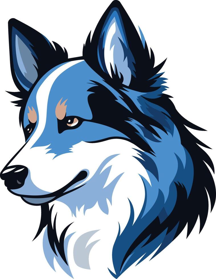 A striking blue and black wolf head illustration, perfect for use in branding, t shirt designs, or as a powerful mascot vector