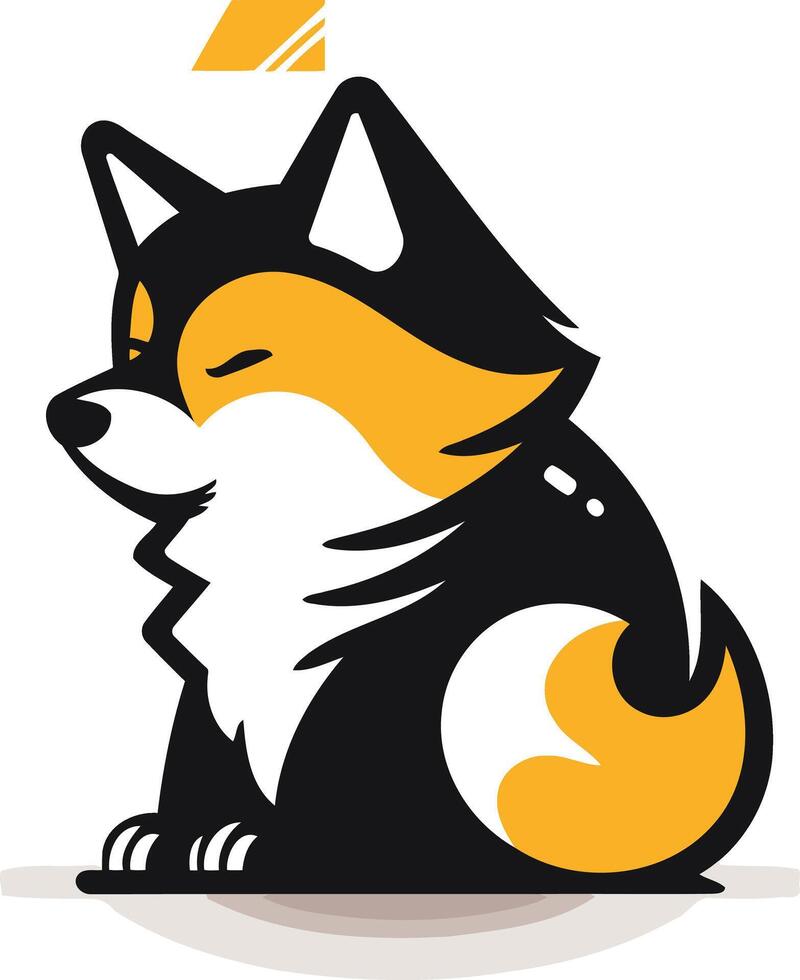 Cute cartoon illustration of a black and white dog with orange accents, perfect for pet related businesses, websites, and social media vector