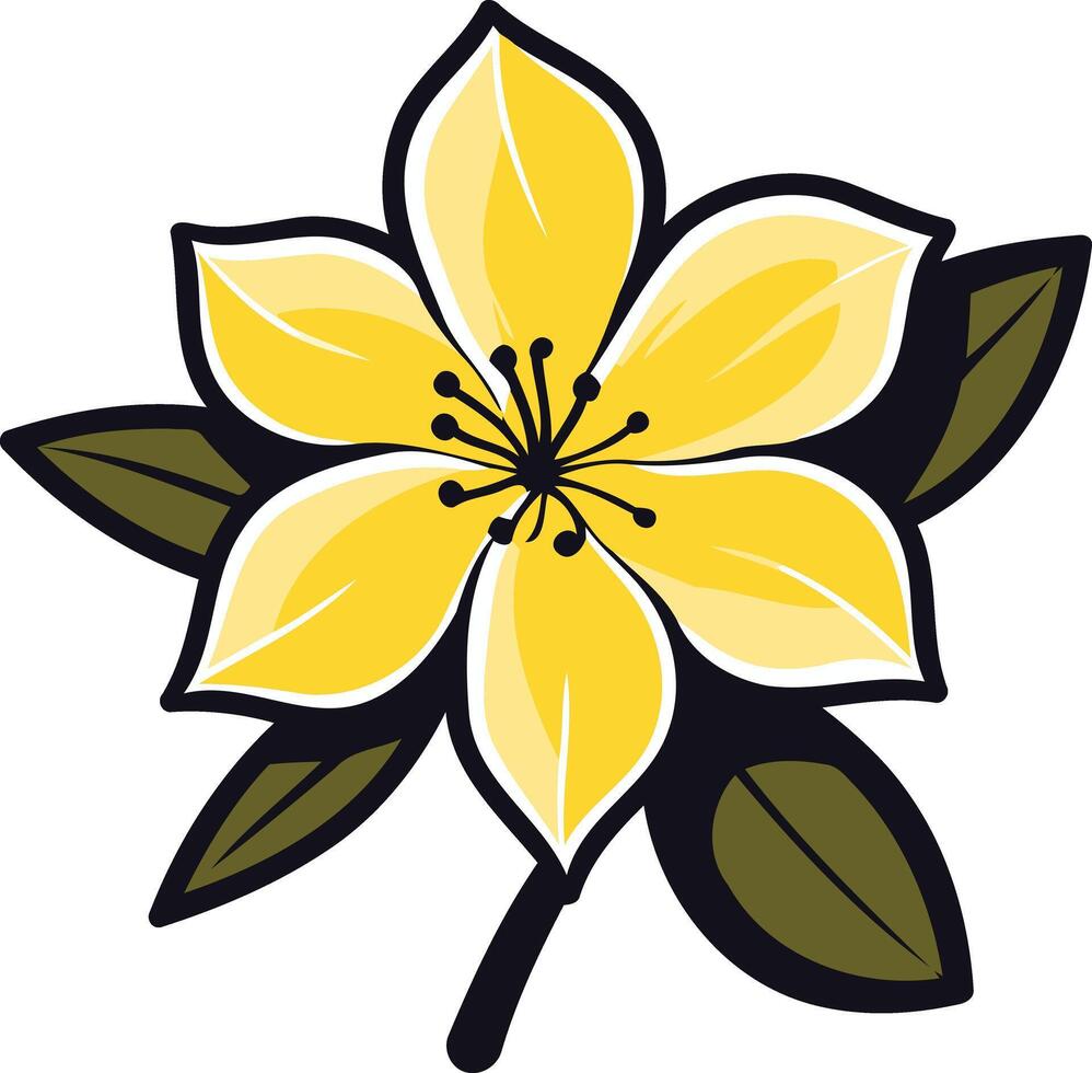 A cheerful, cartoon style yellow flower with green leaves vector