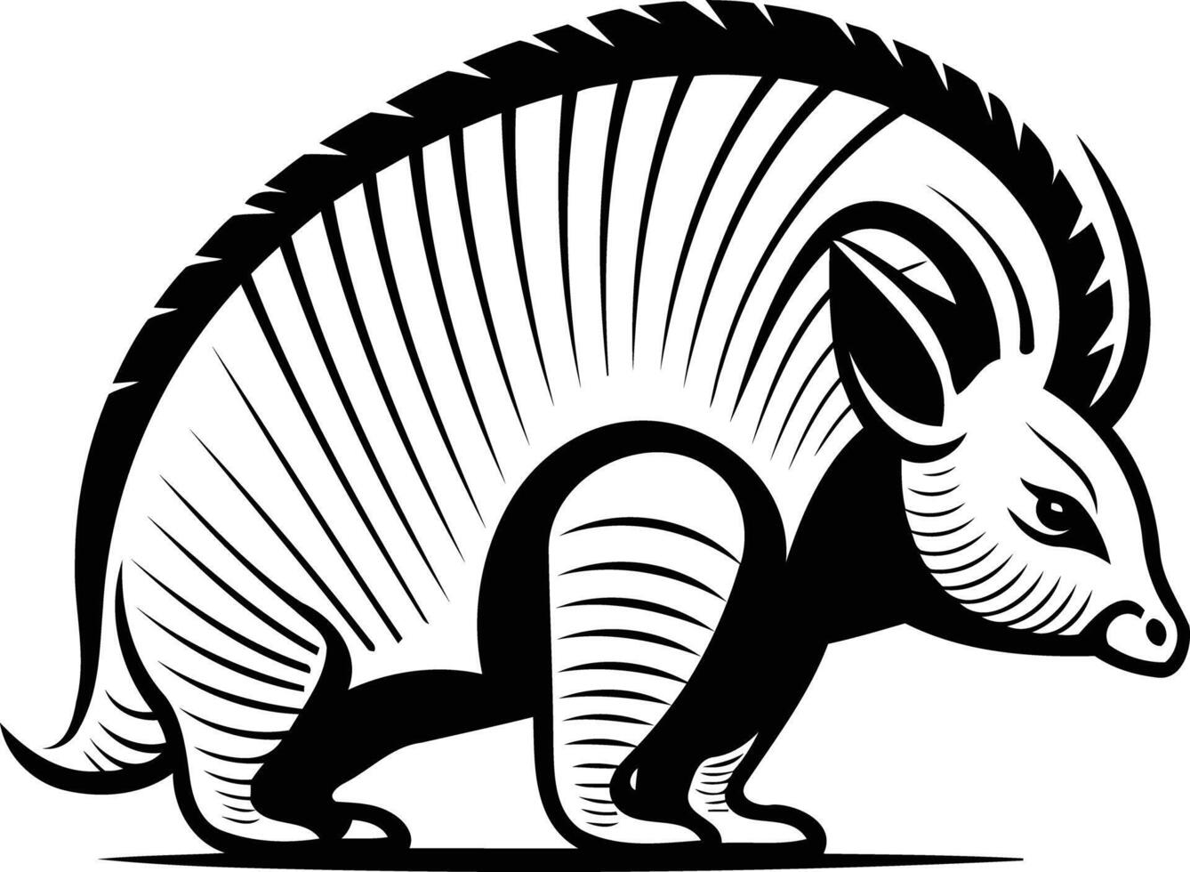 Stylized black and white illustration of an armadillo vector