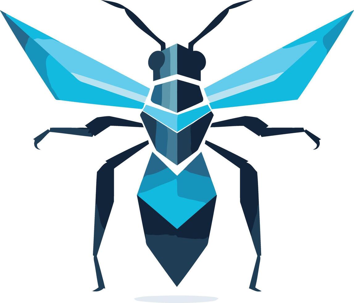A bold, geometric design featuring a stylized blue and black bee vector